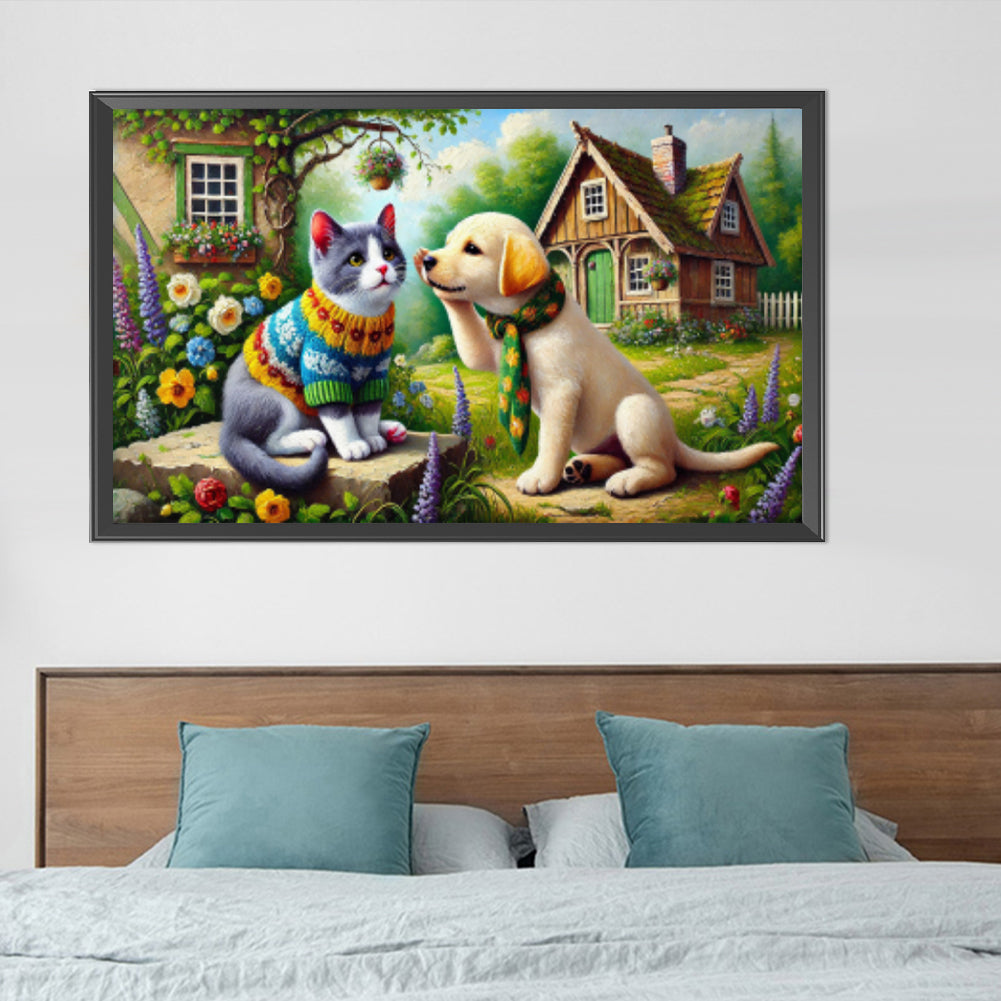 Cats And Dogs - Full AB Round Drill Diamond Painting 45*75CM