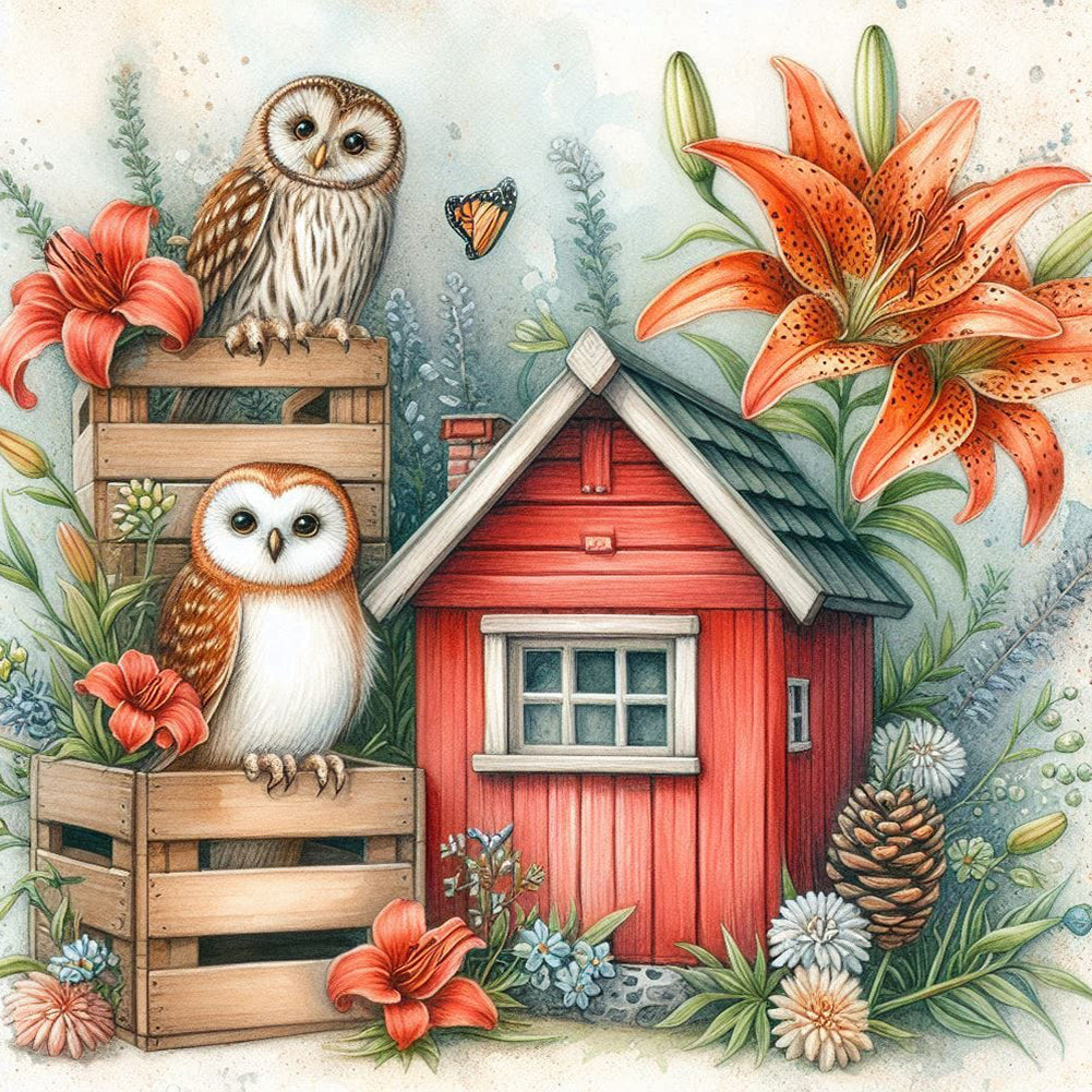 Garden Owl - Full Round Drill Diamond Painting 40*40CM