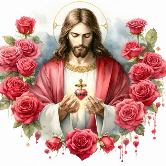 Love Red Rose Jesus - Full Round Drill Diamond Painting 40*40CM