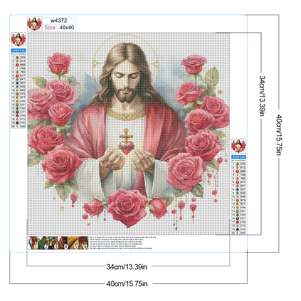 Love Red Rose Jesus - Full Round Drill Diamond Painting 40*40CM