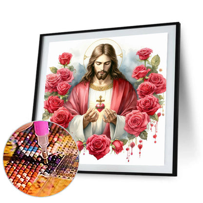 Love Red Rose Jesus - Full Round Drill Diamond Painting 40*40CM