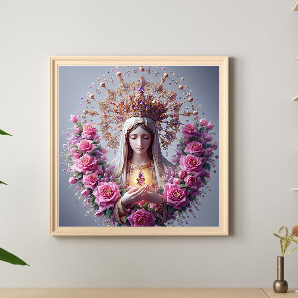 Virgin And Rose - Full Round Drill Diamond Painting 40*40CM