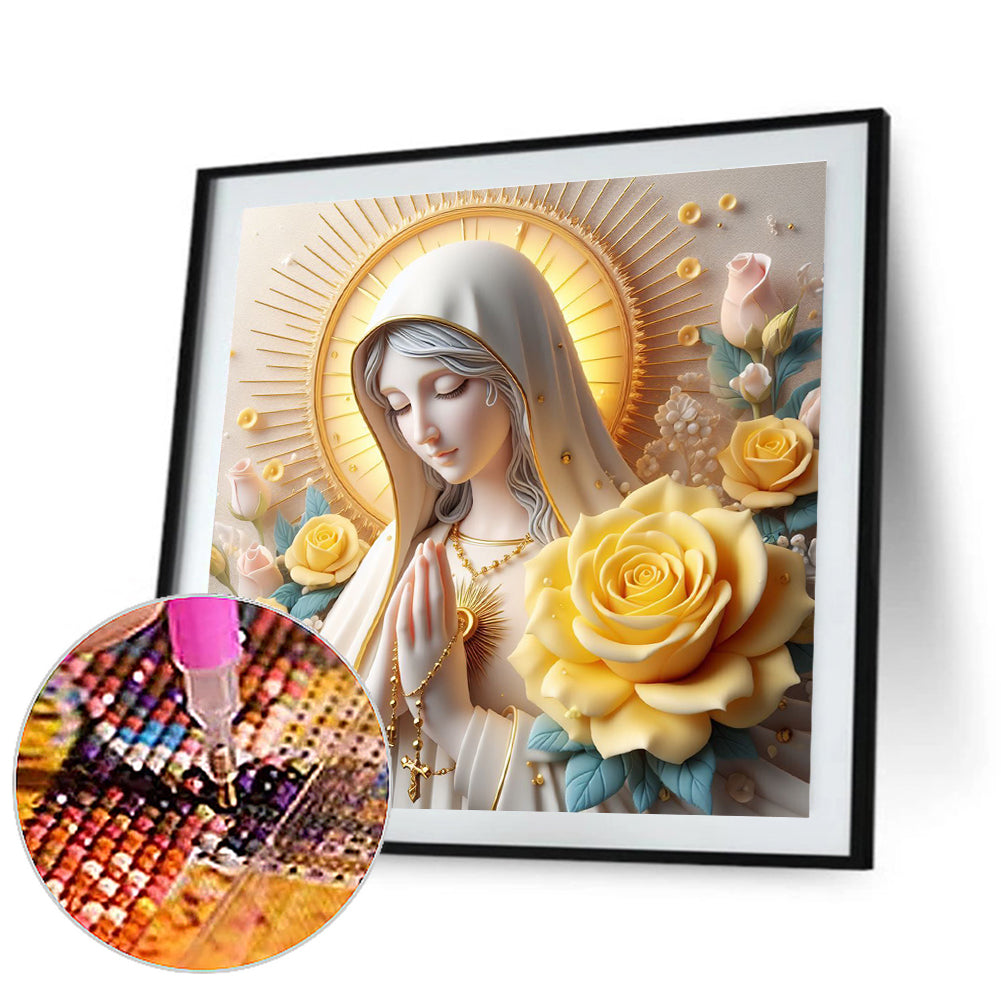 Yellow Rose And Virgin - Full Round Drill Diamond Painting 40*40CM