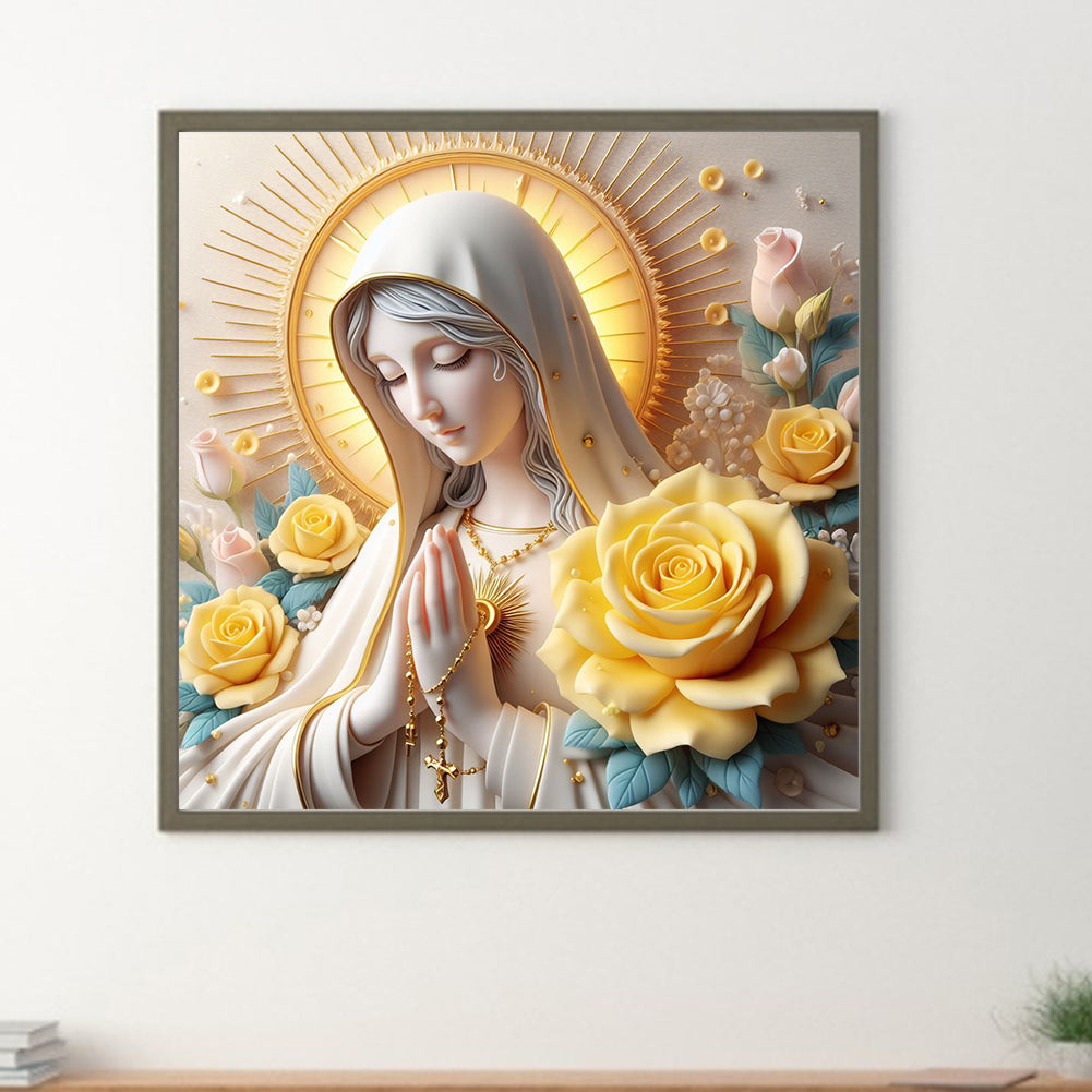 Yellow Rose And Virgin - Full Round Drill Diamond Painting 40*40CM