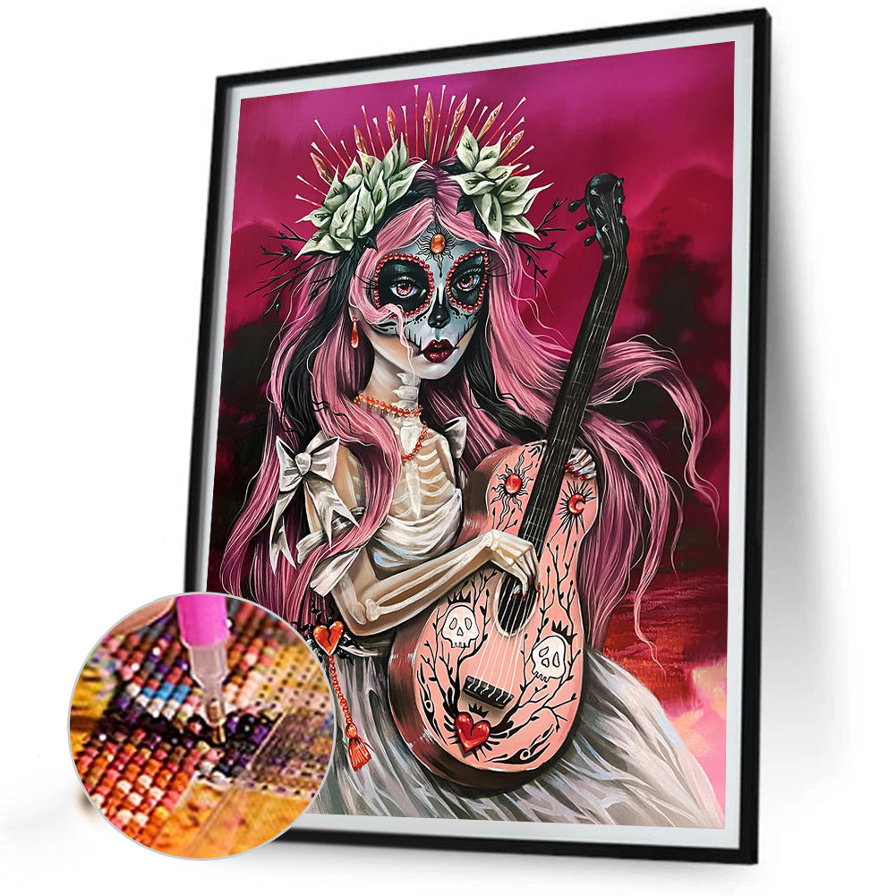 Undead Makeup Pink Hair Girl - Full Round Drill Diamond Painting 40*50CM