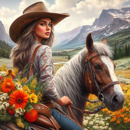 Cowgirl Riding Horse - Full Round Drill Diamond Painting 40*40CM