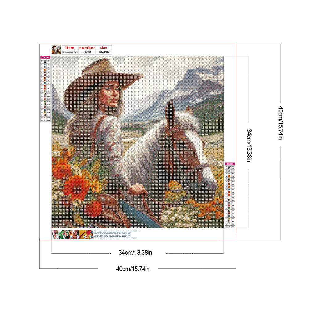 Cowgirl Riding Horse - Full Round Drill Diamond Painting 40*40CM