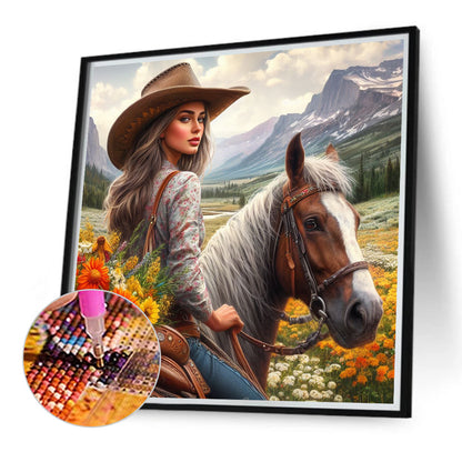 Cowgirl Riding Horse - Full Round Drill Diamond Painting 40*40CM