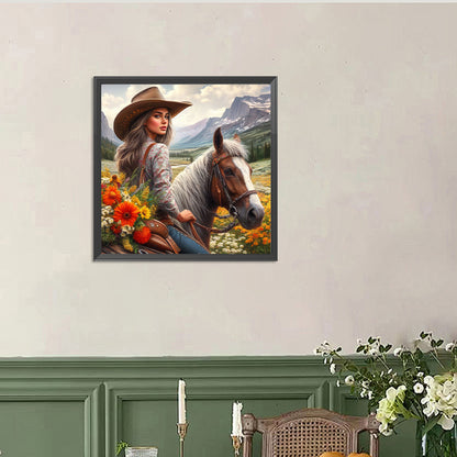 Cowgirl Riding Horse - Full Round Drill Diamond Painting 40*40CM