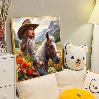 Cowgirl Riding Horse - Full Round Drill Diamond Painting 40*40CM