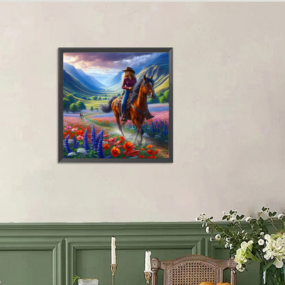 Horseback Riding To See The Sea Of Flowers - Full Round Drill Diamond Painting 40*40CM