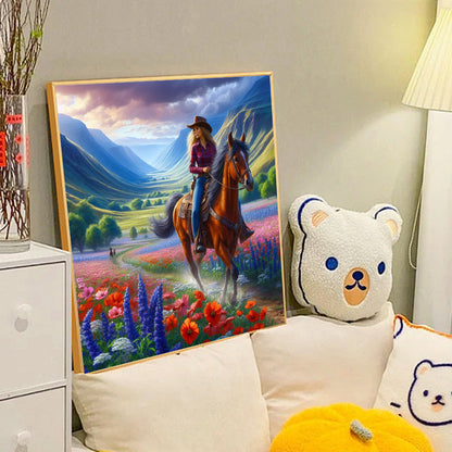 Horseback Riding To See The Sea Of Flowers - Full Round Drill Diamond Painting 40*40CM