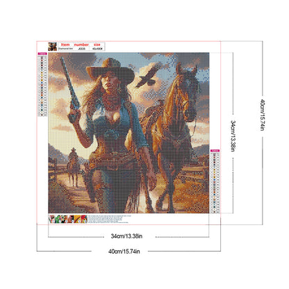 Cowboy Cool Girl And Horse - Full Round Drill Diamond Painting 40*40CM