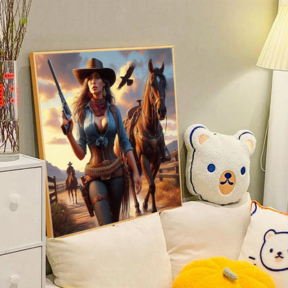 Cowboy Cool Girl And Horse - Full Round Drill Diamond Painting 40*40CM