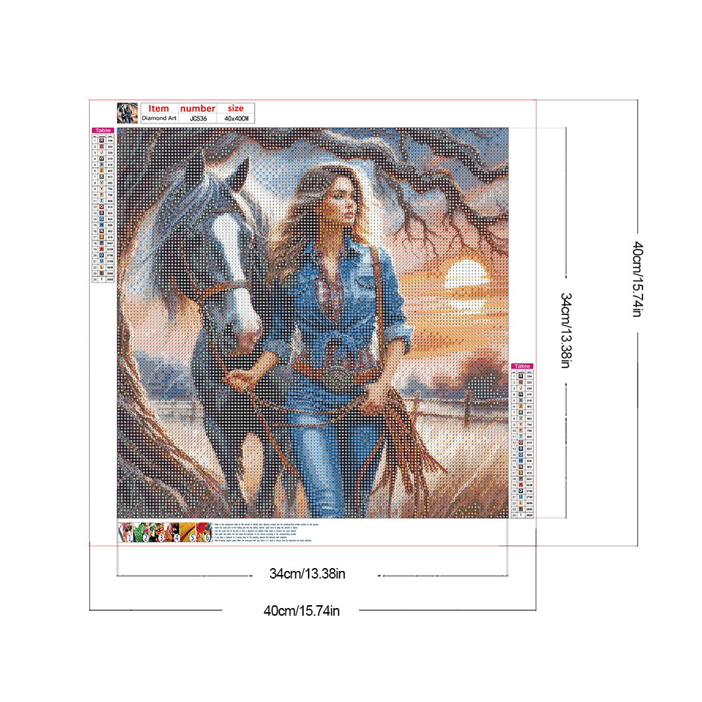 Cowgirl At Sunset - Full Round Drill Diamond Painting 40*40CM