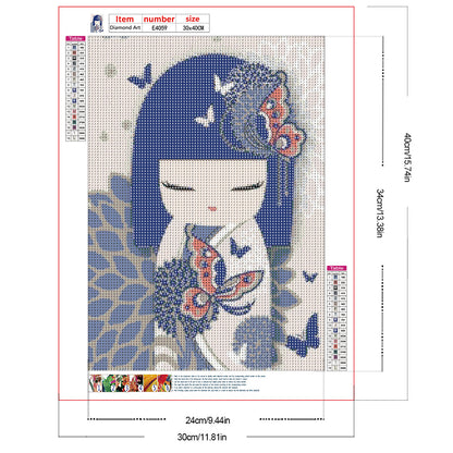 Japanese Style Illustration Girl - Full Round Drill Diamond Painting 30*40CM