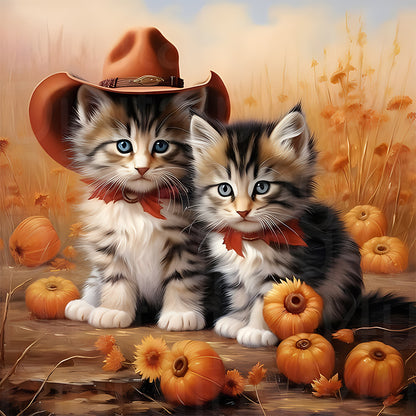 Halloween Pumpkin Kitten - Full Round Drill Diamond Painting 30*30CM