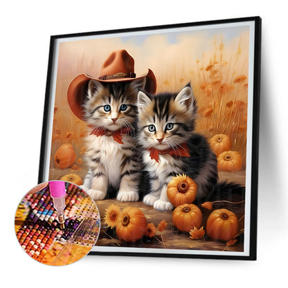 Halloween Pumpkin Kitten - Full Round Drill Diamond Painting 30*30CM