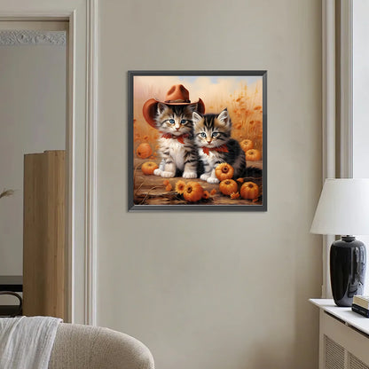 Halloween Pumpkin Kitten - Full Round Drill Diamond Painting 30*30CM