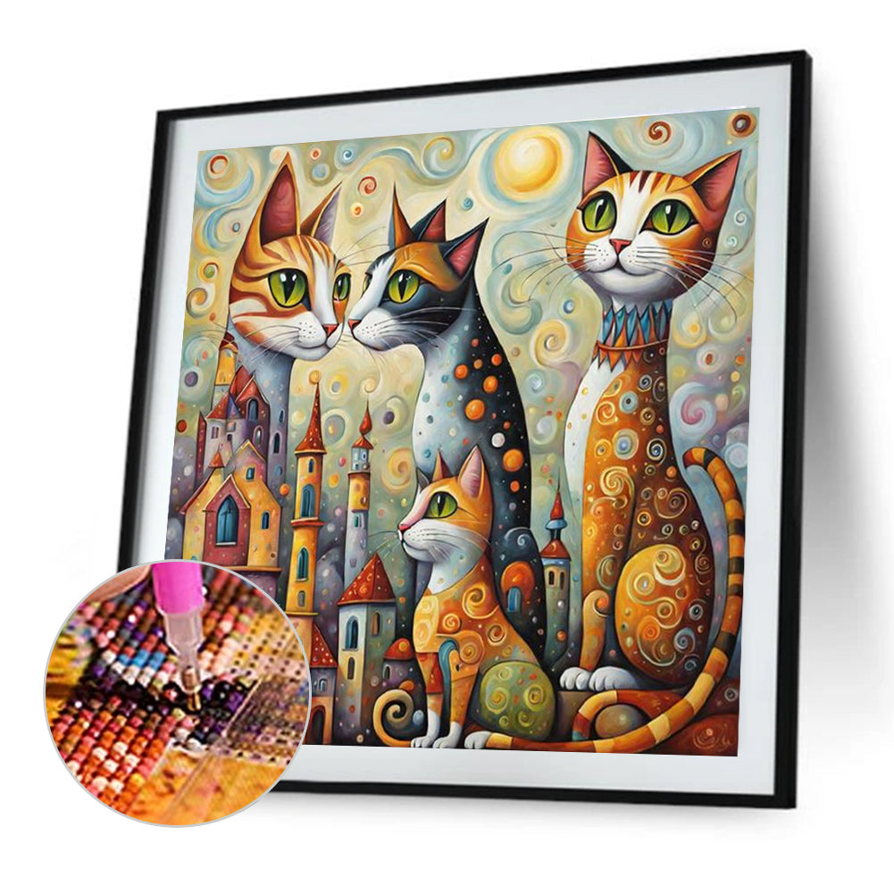 Fantasy Abstract Cat City - Full Round Drill Diamond Painting 40*40CM