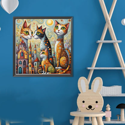 Fantasy Abstract Cat City - Full Round Drill Diamond Painting 40*40CM