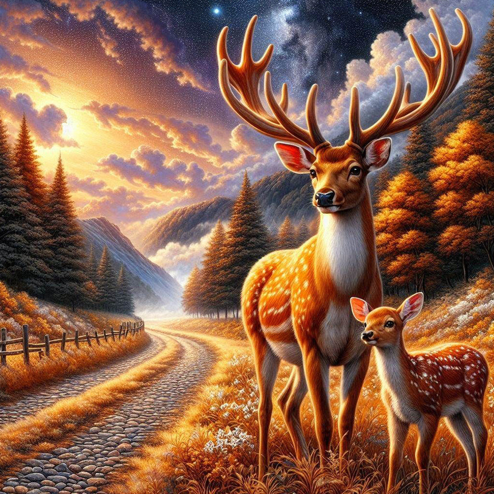 Fall Elk - Full Round Drill Diamond Painting 40*40CM