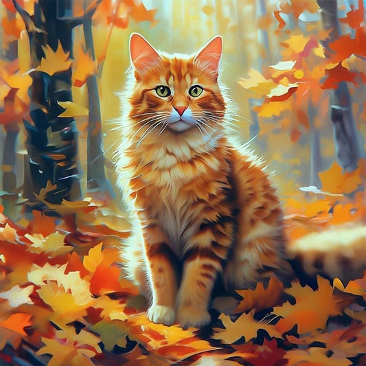 Autumn Cat - Full Round Drill Diamond Painting 40*40CM