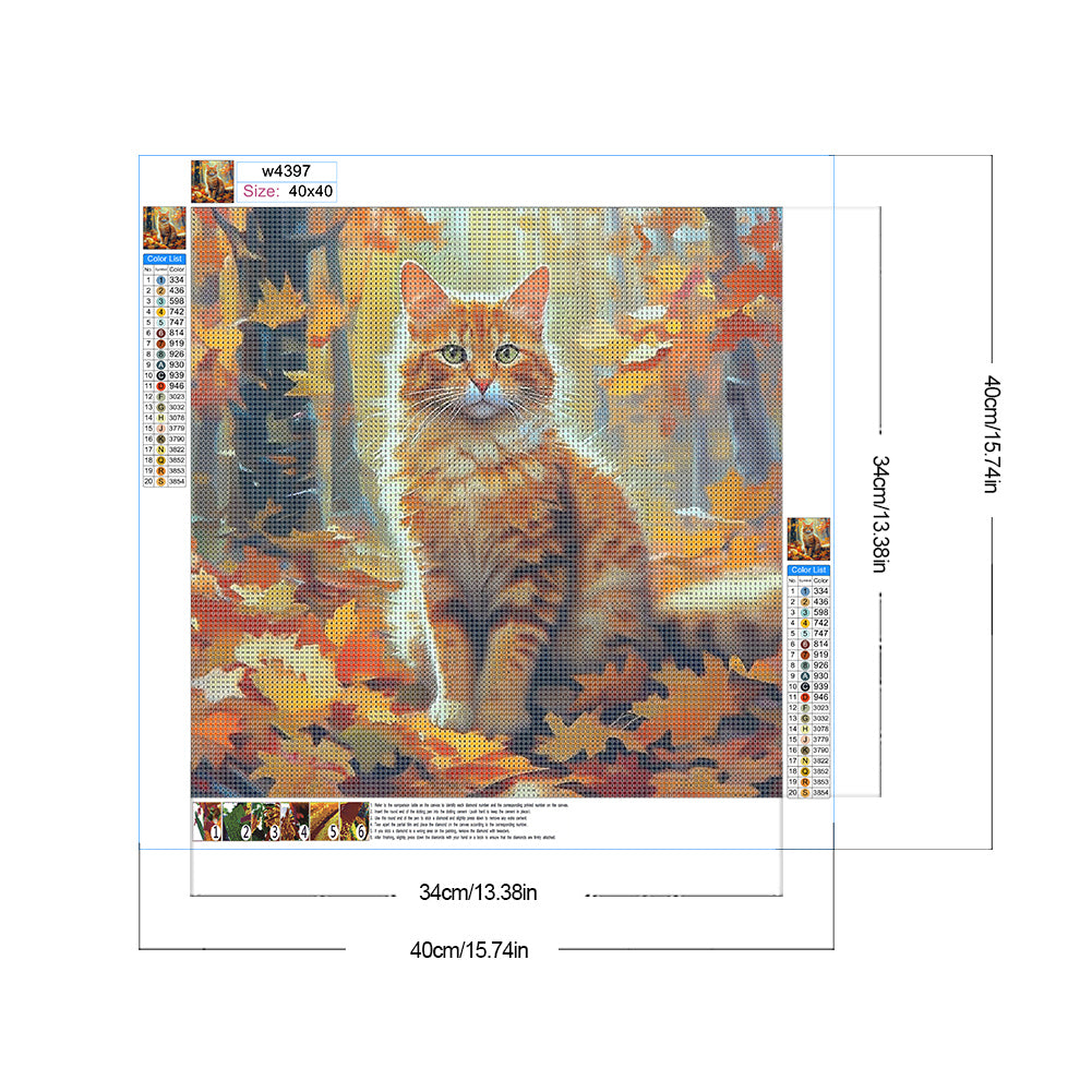 Autumn Cat - Full Round Drill Diamond Painting 40*40CM