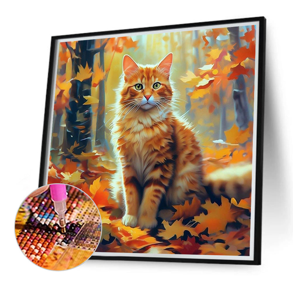 Autumn Cat - Full Round Drill Diamond Painting 40*40CM