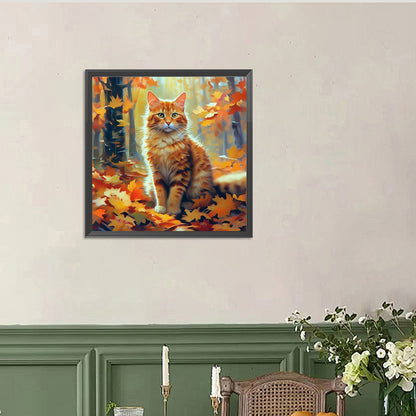 Autumn Cat - Full Round Drill Diamond Painting 40*40CM