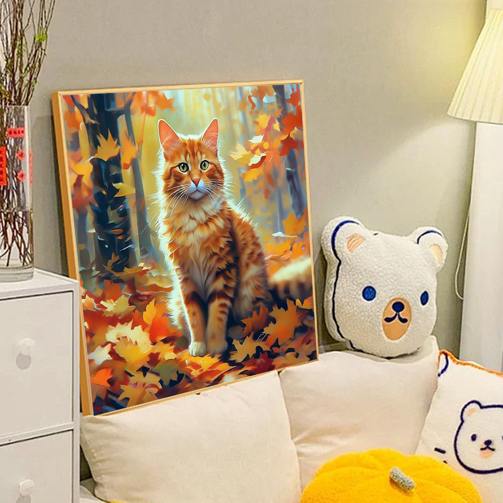 Autumn Cat - Full Round Drill Diamond Painting 40*40CM