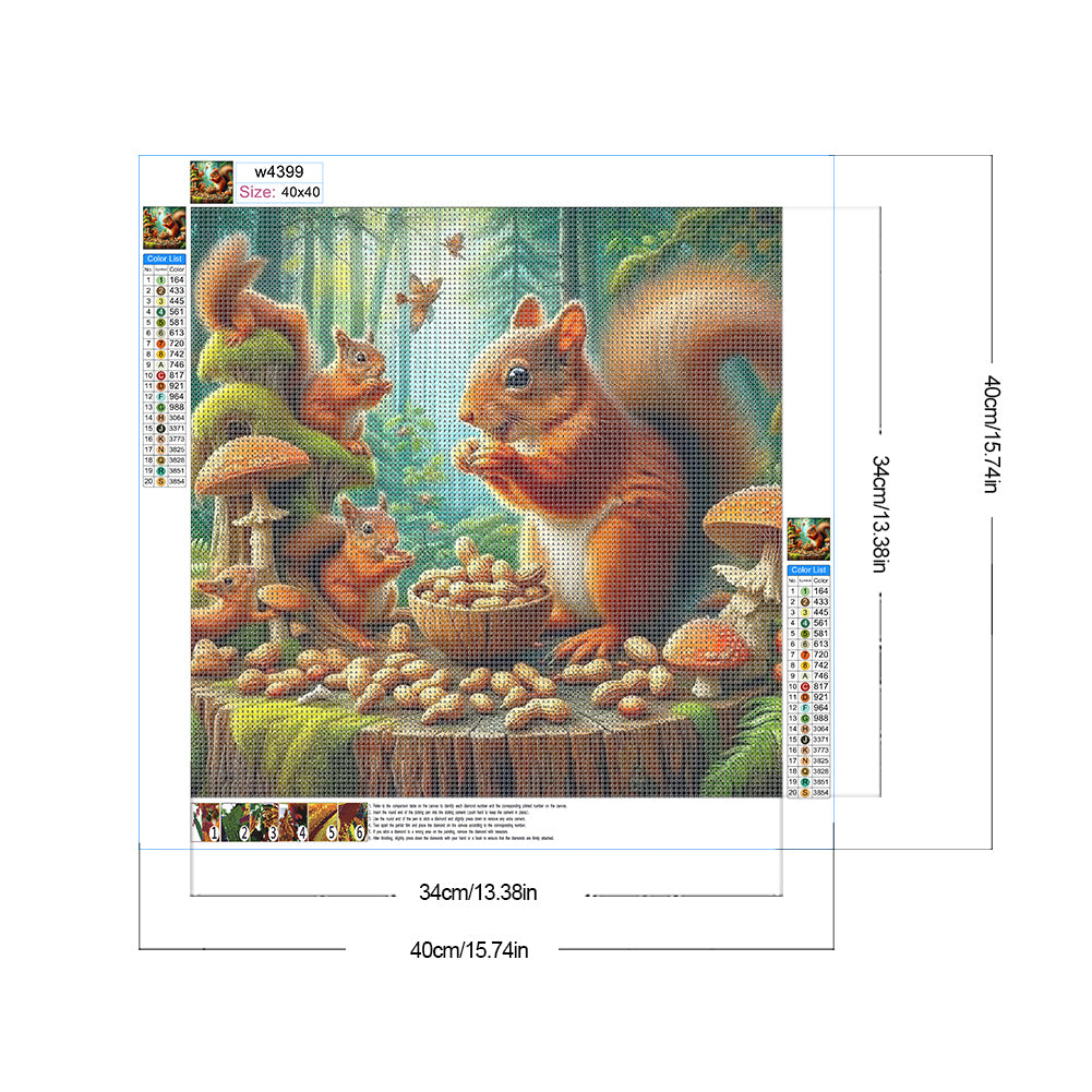 Squirrels Eating Peanuts In Autumn - Full Round Drill Diamond Painting 40*40CM