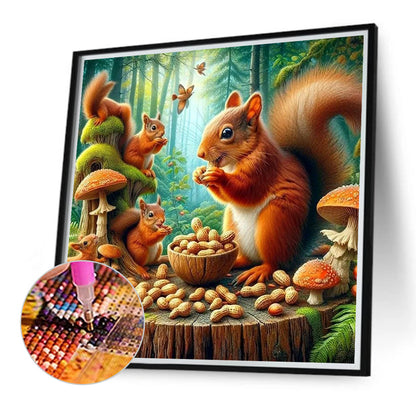 Squirrels Eating Peanuts In Autumn - Full Round Drill Diamond Painting 40*40CM