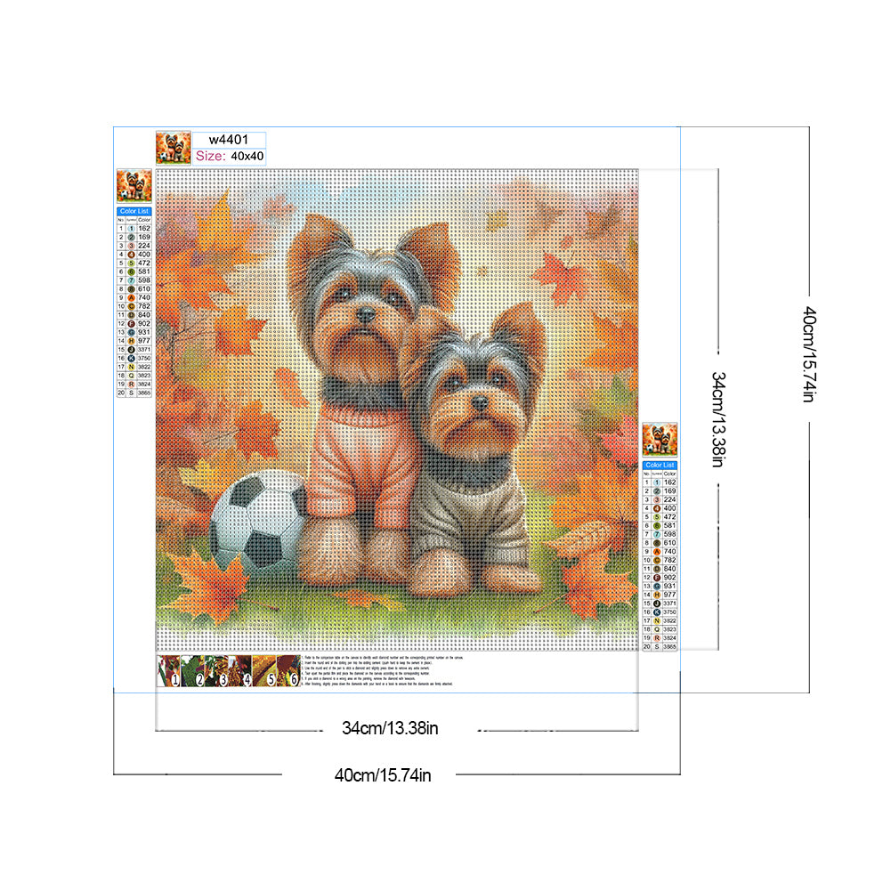 Yorkshire Terrier Dog In Autumn - Full Round Drill Diamond Painting 40*40CM