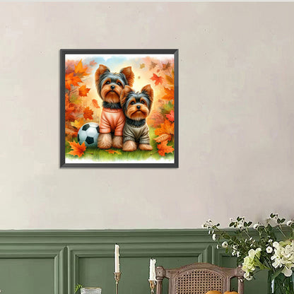 Yorkshire Terrier Dog In Autumn - Full Round Drill Diamond Painting 40*40CM