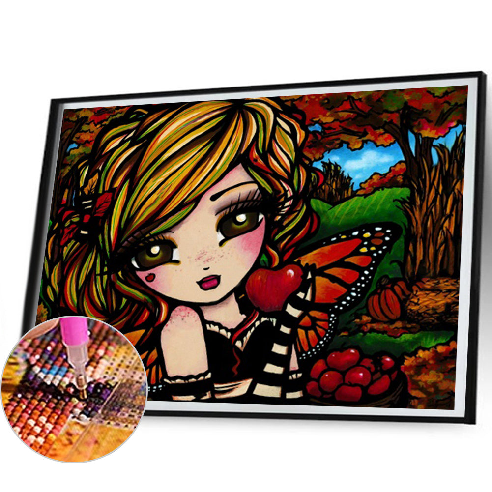 Butterfly Girl On Harvest Day - Full AB Round Drill Diamond Painting 50*40CM