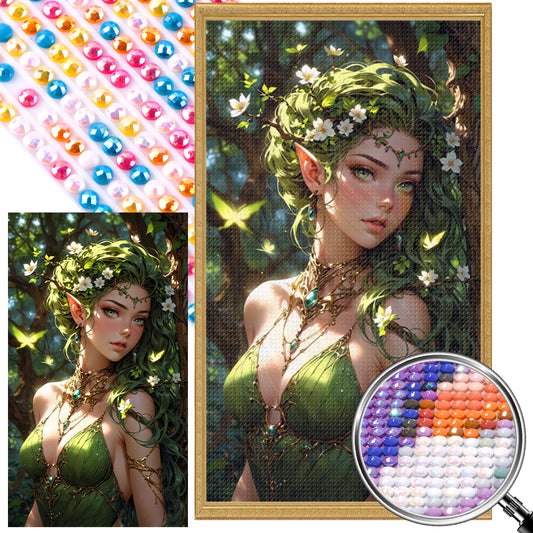 Green Elf Girl - Full AB Round Drill Diamond Painting 40*70CM