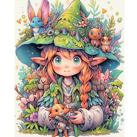 Forest Animals And Elf Girl - Full Round Drill Diamond Painting 40*50CM