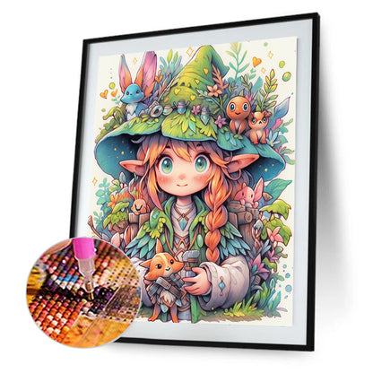 Forest Animals And Elf Girl - Full Round Drill Diamond Painting 40*50CM