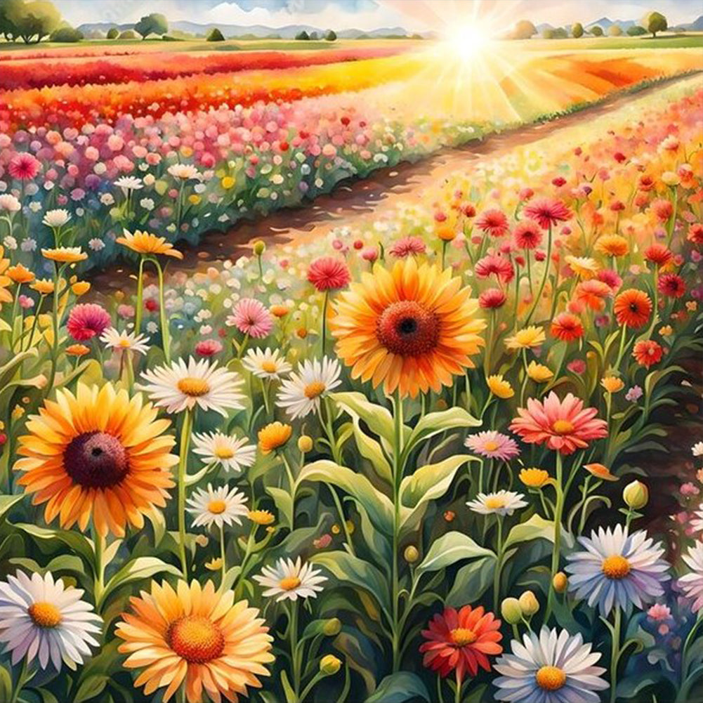 Sunflowers And Daisies Field - Full Round Drill Diamond Painting 30*30CM