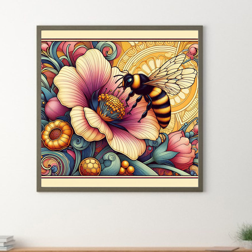 Flowers And Honey Bees - Full Round Drill Diamond Painting 30*30CM