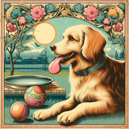 Garden Golden Retriever - Full Round Drill Diamond Painting 30*30CM