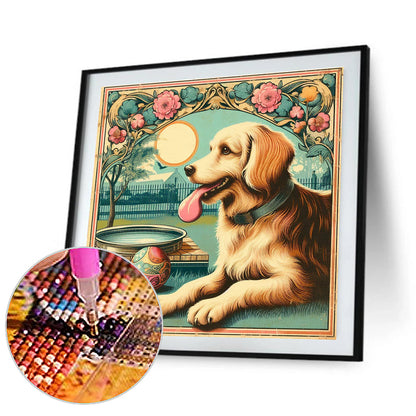 Garden Golden Retriever - Full Round Drill Diamond Painting 30*30CM