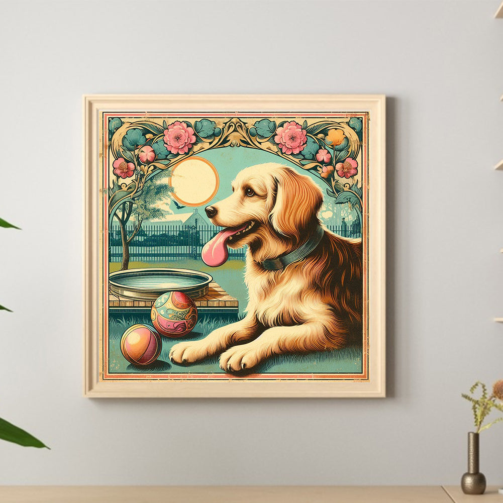 Garden Golden Retriever - Full Round Drill Diamond Painting 30*30CM