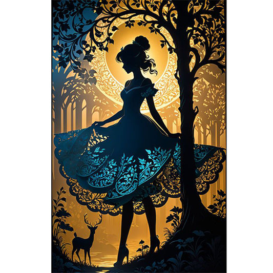 Silhouette Blue Skirt Girl - Full Round Drill Diamond Painting 40*60CM