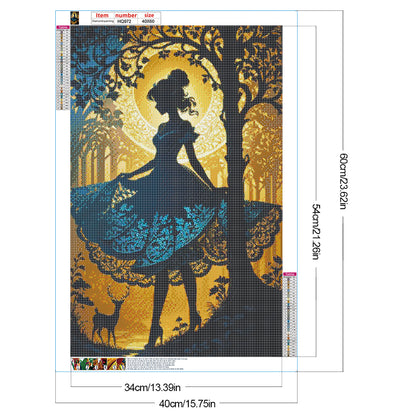 Silhouette Blue Skirt Girl - Full Round Drill Diamond Painting 40*60CM