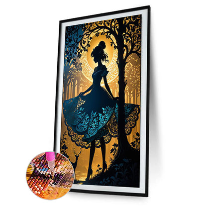 Silhouette Blue Skirt Girl - Full Round Drill Diamond Painting 40*60CM