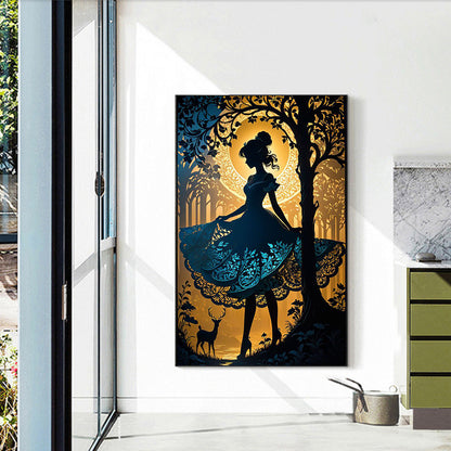 Silhouette Blue Skirt Girl - Full Round Drill Diamond Painting 40*60CM