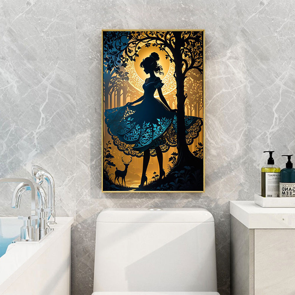 Silhouette Blue Skirt Girl - Full Round Drill Diamond Painting 40*60CM