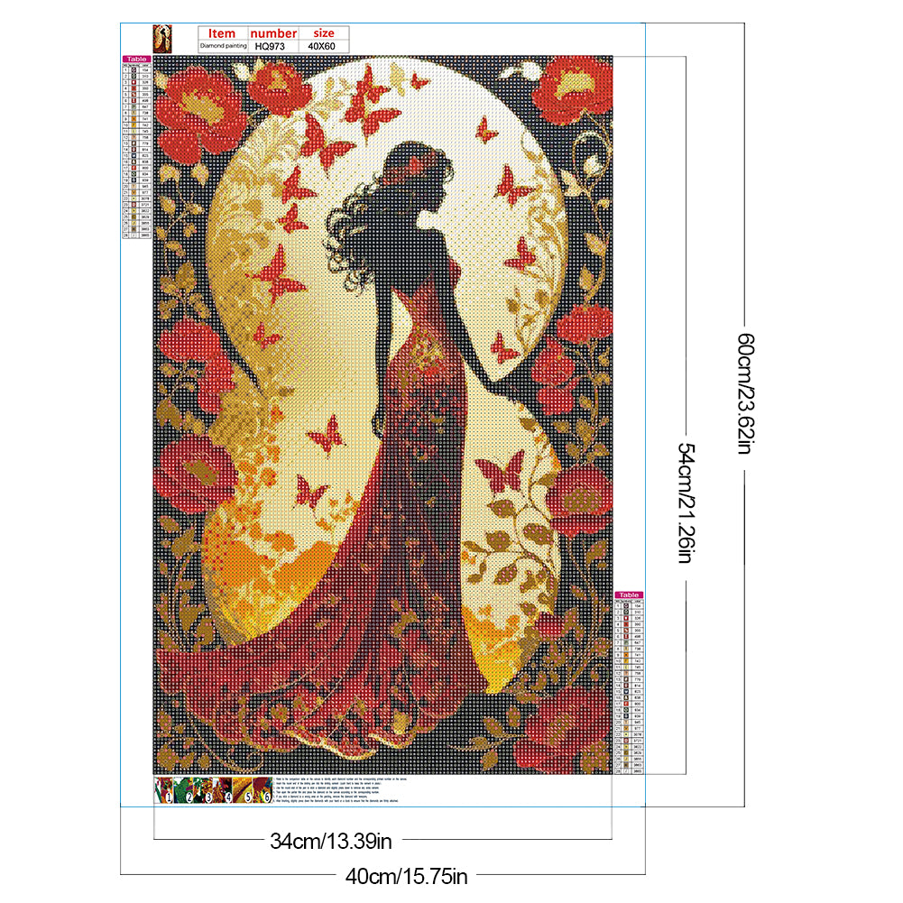 Silhouette Red Skirt Girl - Full Round Drill Diamond Painting 40*60CM